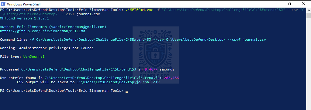 PowerShell: Using MFTECmd to parse the USN Journal