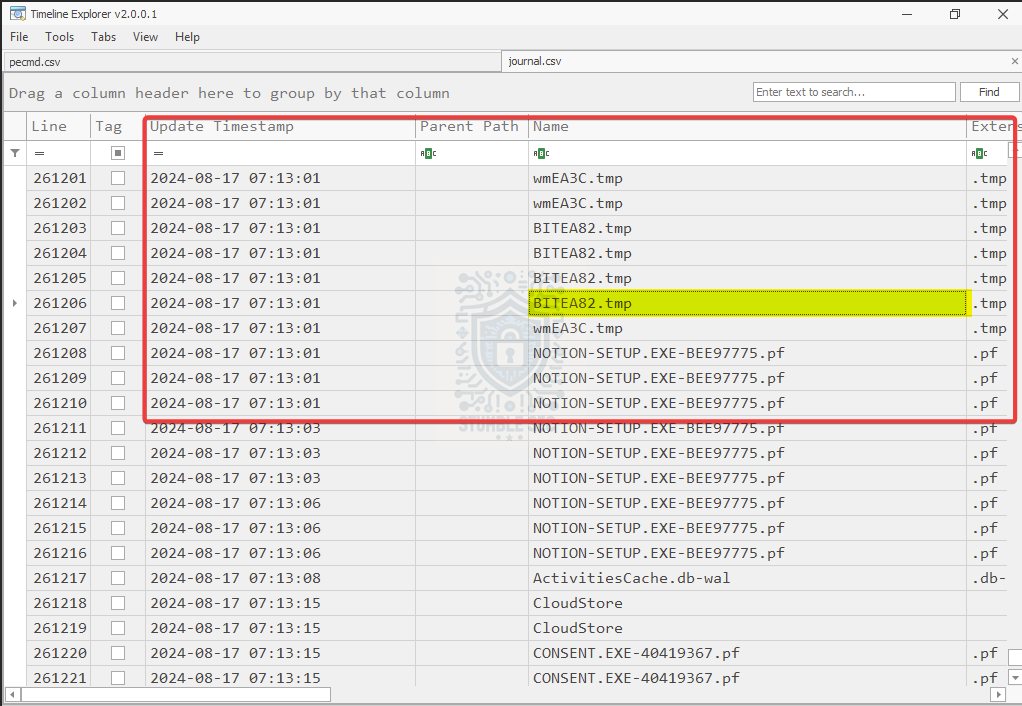 Timeline Explorer: Identifying the second stage dropped file