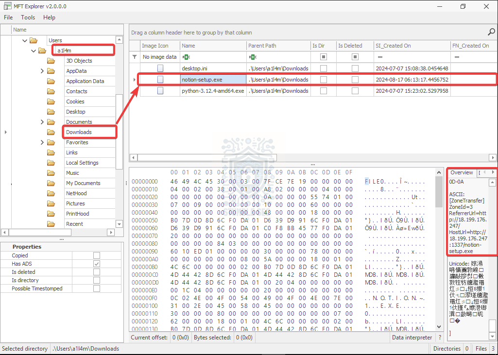 MFT Explorer: Identifying the notion-setup.exe download