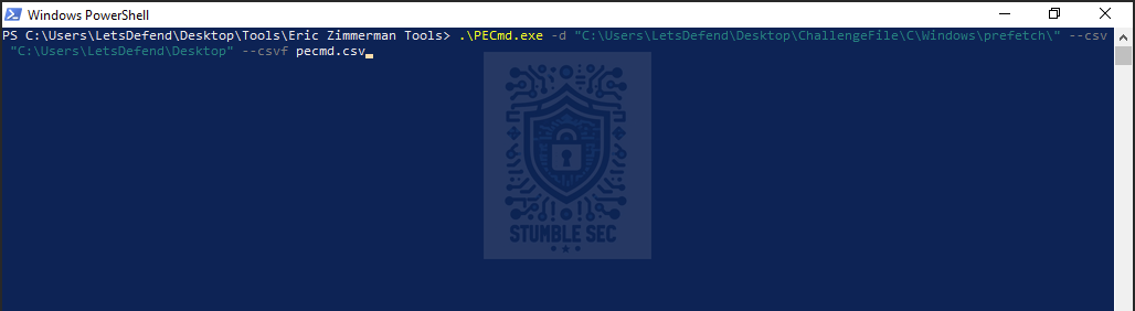 PowerShell: Using PECmd on the prefetch artifact