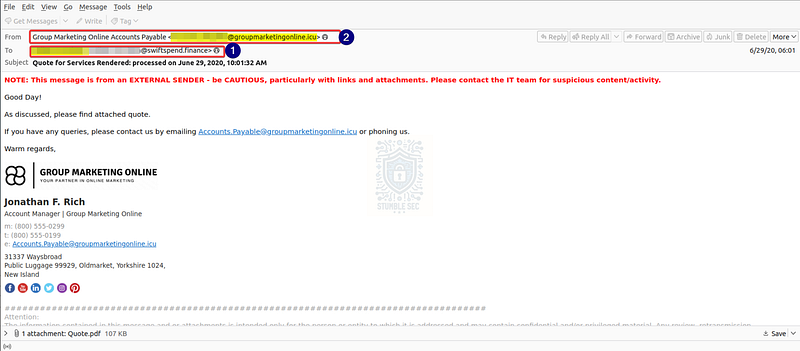 Thunderbird: Identifying the from and to addresses of the phishing email